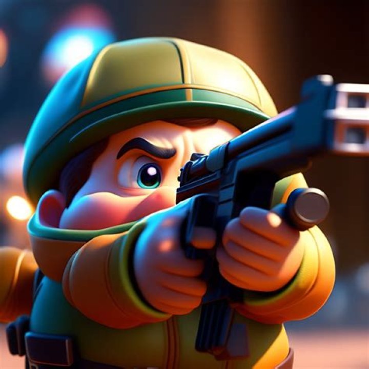 A character points a gun at the camera.